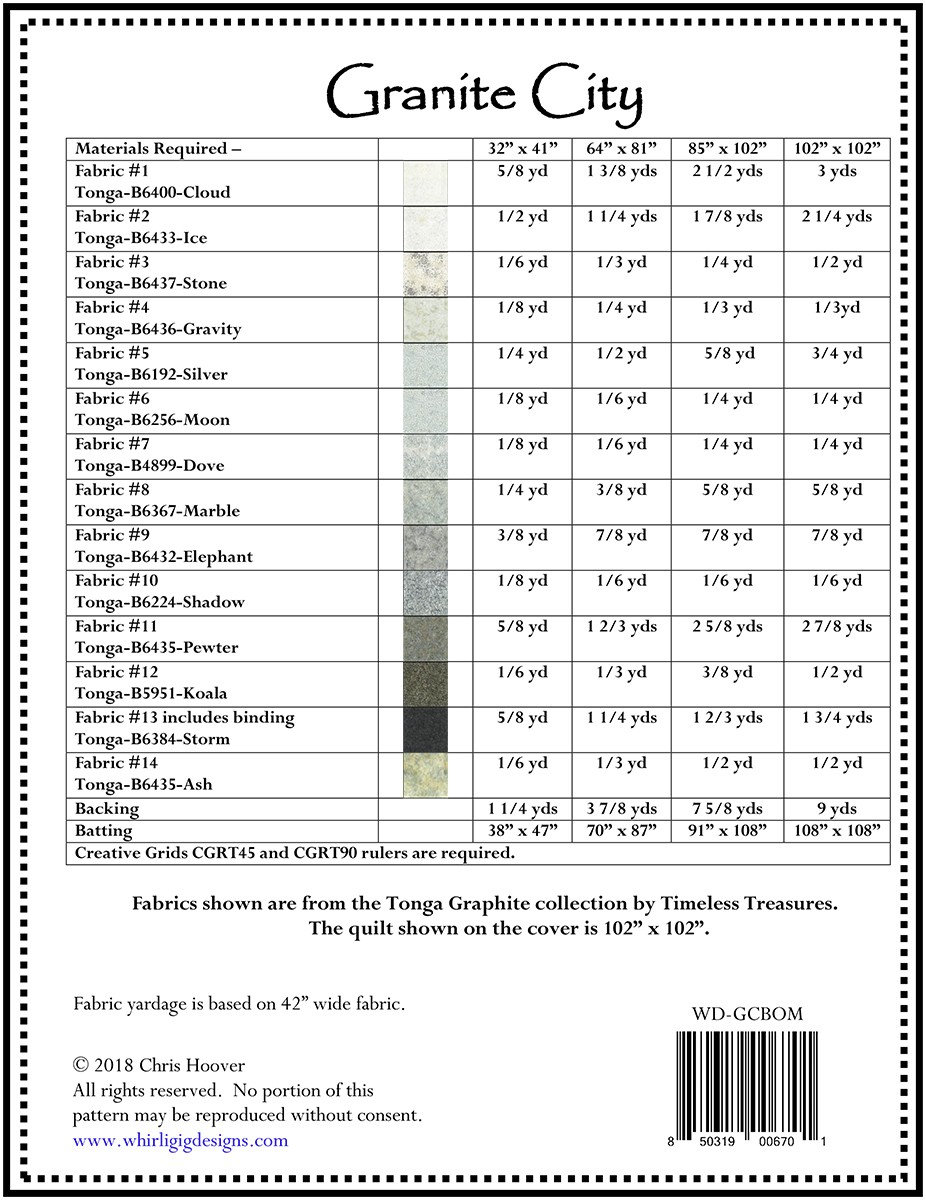 Granite City BOM Quilt Quilting Pattern From Whirligig Designs Etsy