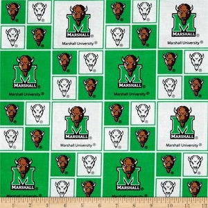Sold Any Length, Marshall University Thundering Herd Cotton Fabric Priced By The HALF Yard, From Sykel Enterprises NEW, See Description