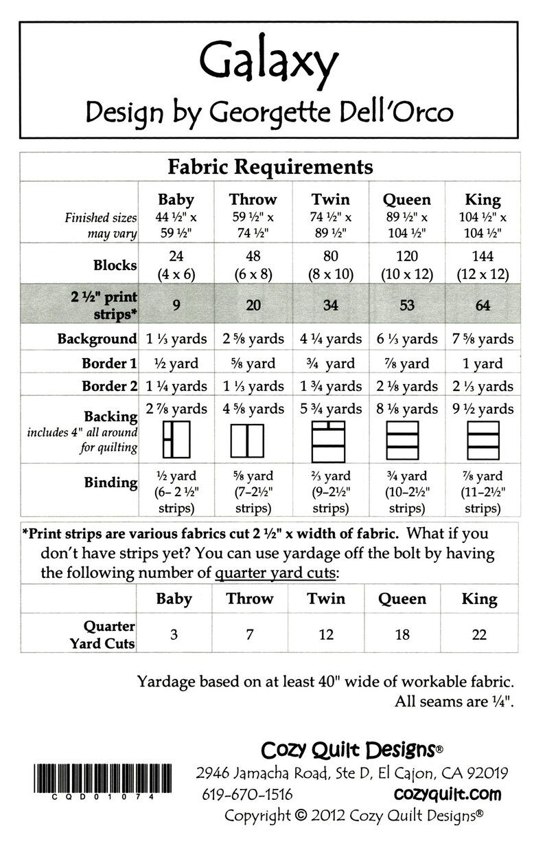 From Cozy Quilt Designs NEW Galaxy Quilt Quilting Pattern A Cozy Strip Club Pattern for 2 12 Strips