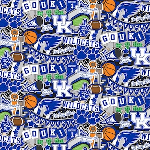 NCAA University of Kentucky Wildcats Doodle Woven Cotton Fabric, Priced By The HALF Yard, From Sykel Enterprises NEW, Please See Description