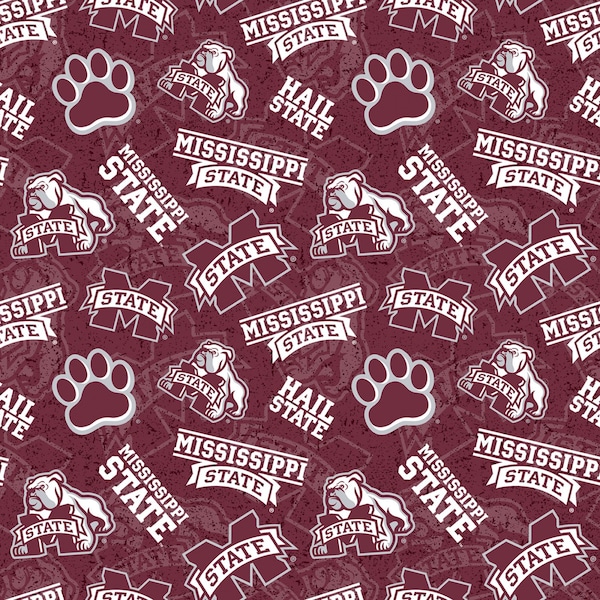 The Mississippi State University Bulldogs Tone On Tone Cotton Fabric Priced By The HALF Yard, From Sykel Enterprises NEW, See Description!