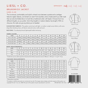 Brunswick Jacket Sewing Pattern, Make Sizes 0 to 20, From Liesl ...
