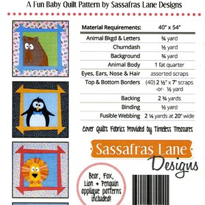 Zoey's Zoo, A Baby Quilt Quilting Pattern By Sassafras Lane Designs BRAND NEW, Please See Description and Pictures For More Information image 2
