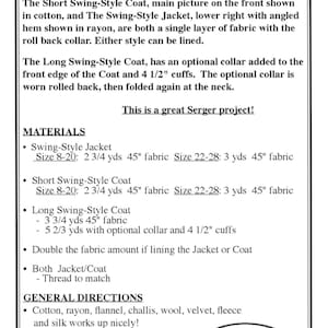 Swing-style Sensations Jacket or Coat Sewing Pattern From CNT Pattern ...