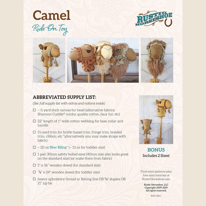 Camel Ride on Stick Toy Sewing Pattern, From Rustic Horseshoe BRAND NEW ...