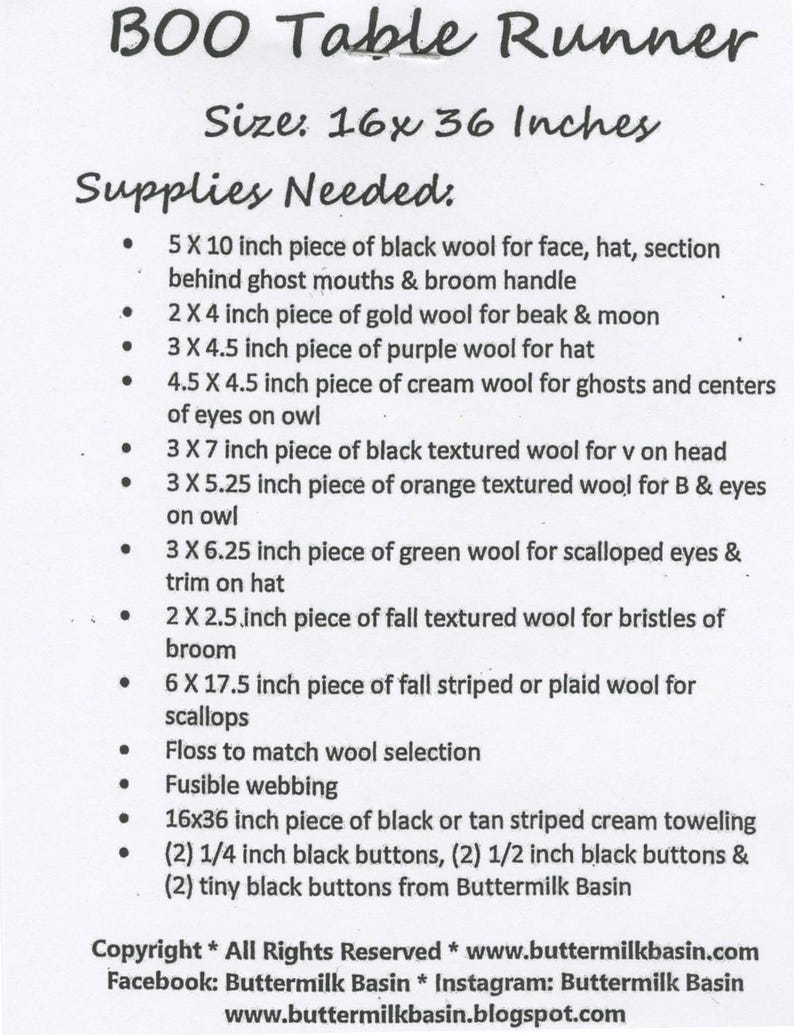 Boo Table Runner Pattern From Buttermilk Basin BRAND NEW, Please See ...