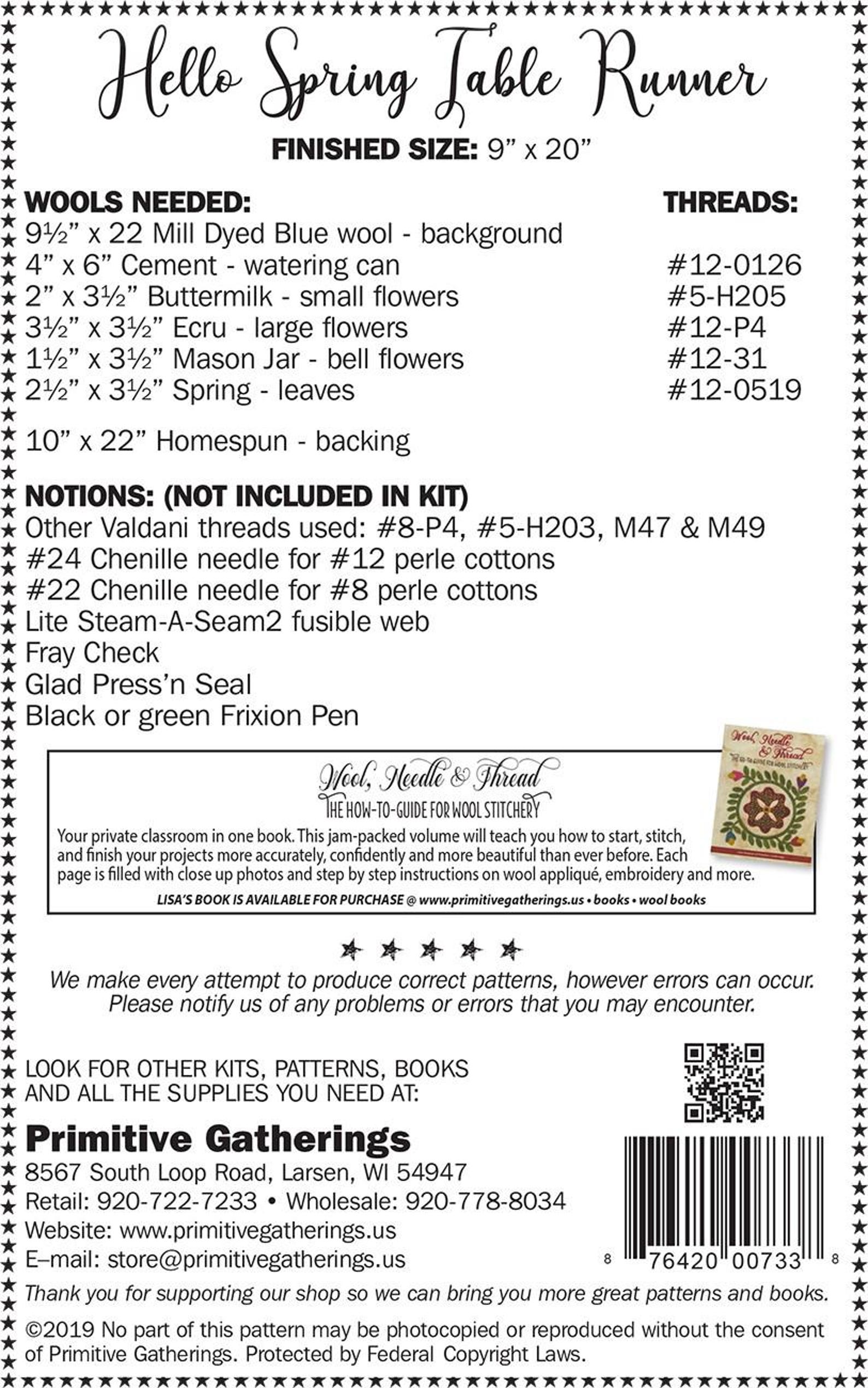 Hello Spring Table Runner Pattern, From Primitive Gatherings BRAND NEW ...