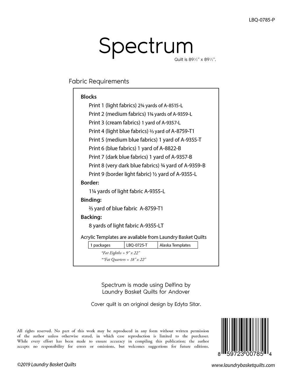 Spectrum Quilt Quilting Pattern From Laundry Basket Quilts BRAND NEW ...