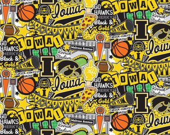 NCAA University of Iowa Hawkeyes Doodle Woven Cotton Fabric, Priced By The HALF Yard, From Sykel Enterprises NEW, Please See Description!