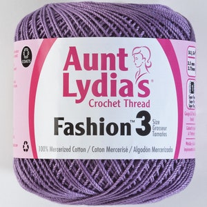 May include: A skein of purple Aunt Lydia's Fashion 3 crochet thread. The label reads "100% Mercerized Cotton / Coton Mercerisé / Algodón Mercerizado".