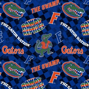 NCAA University of Florida Gators Check Allover Cotton Fabric, Priced By The HALF Yard, From Sykel Enterprises NEW, Please See Description!