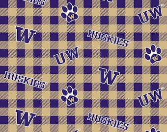 NCAA University Of Washington Huskies Buffalo Plaid Cotton Fabric, Sold By The HALF Yard, From Sykel Enterprises NEW, See Description!