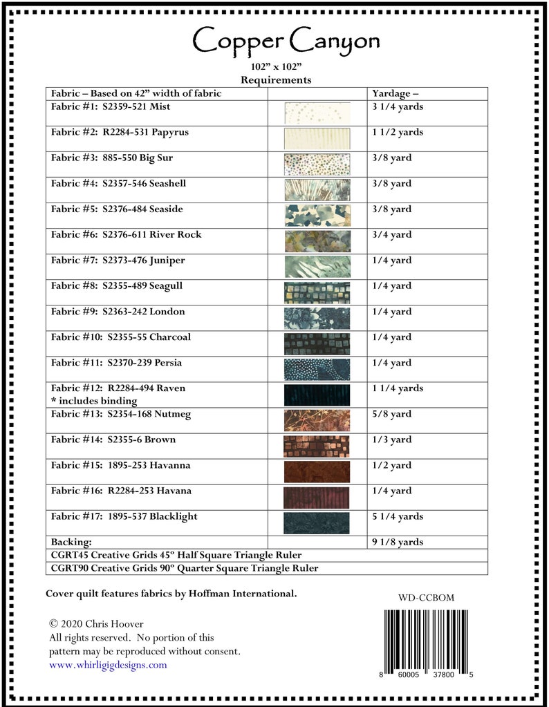 Copper Canyon BOM Quilt Quilting Pattern From Whirligig Etsy