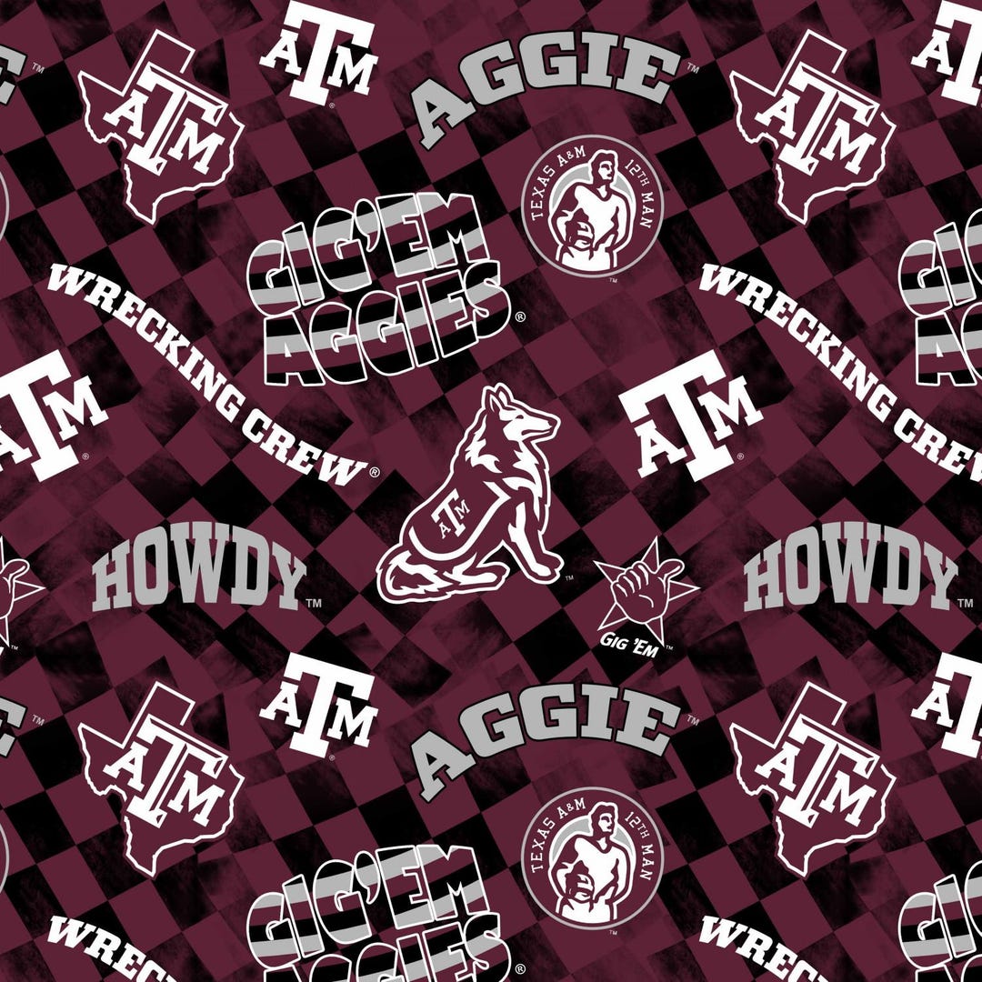 NCAA Texas A&M University Aggies Check Allover Cotton Fabric Priced by ...