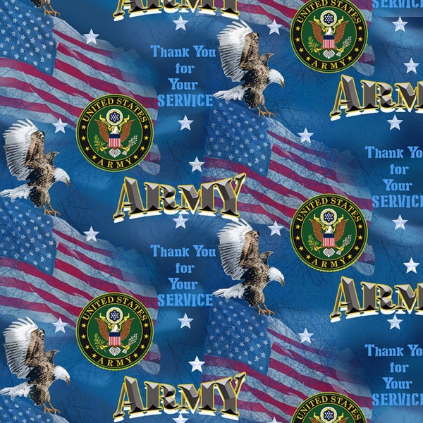 U.S. Army Seals & Logos With Flags Military All Over Fabric, Sold By The Half Yard, From Sykel Enterprises NEW