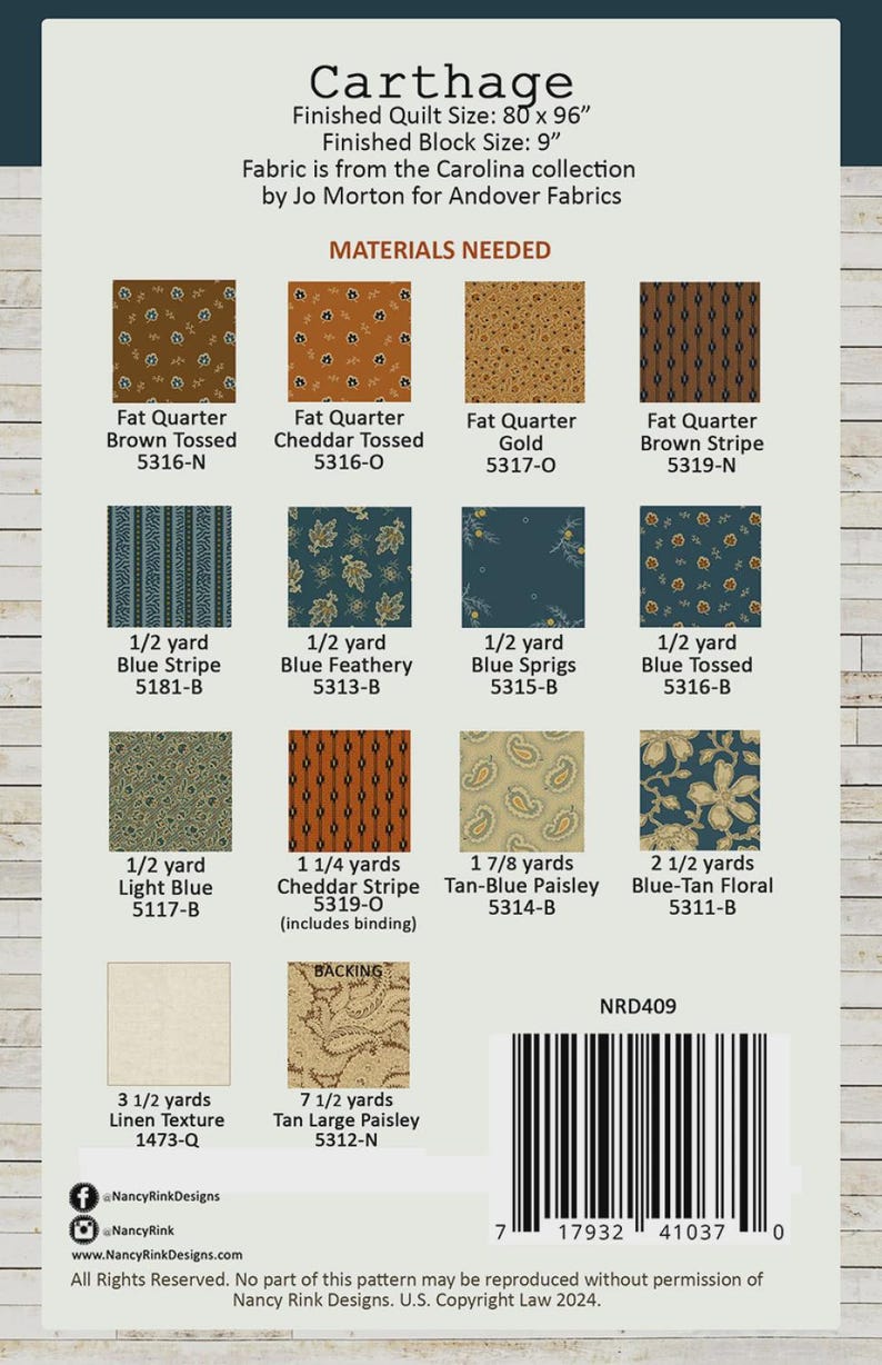 Carthage Pattern The Carthage Quilt Quilting Pattern From Nancy Rink Designs BRAND NEW ...