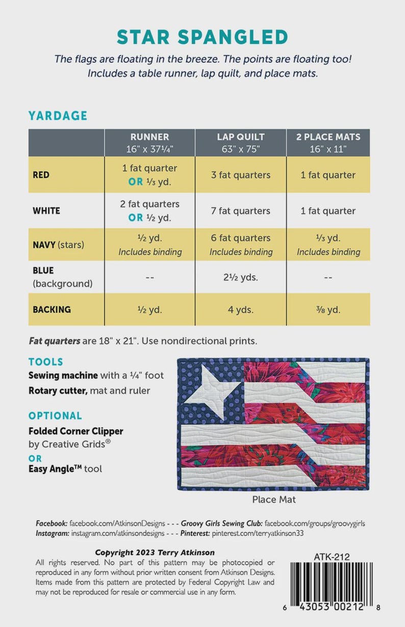 Spangled Simple Definition Star Spangled Quilt and Table Runner Quilting Pattern From Atkinson ...