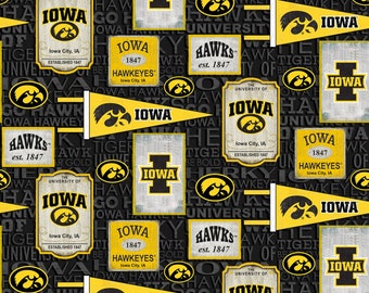 University Of Iowa Hawkeyes Vintage Pennant Woven Cotton Fabric Priced By The HALF Yard, From Sykel Enterprises NEW, Please See Description!