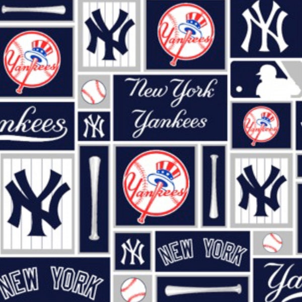 MLB Baseball New York Yankees Patchwork Cotton Fabric Priced By The HALF Yard, From Fabric Traditions NEW, Please See Description!