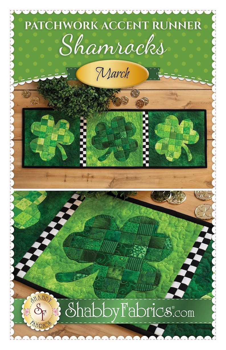 March Patchwork Accent Runner Shamrocks Quilting Pattern From Shabby ...