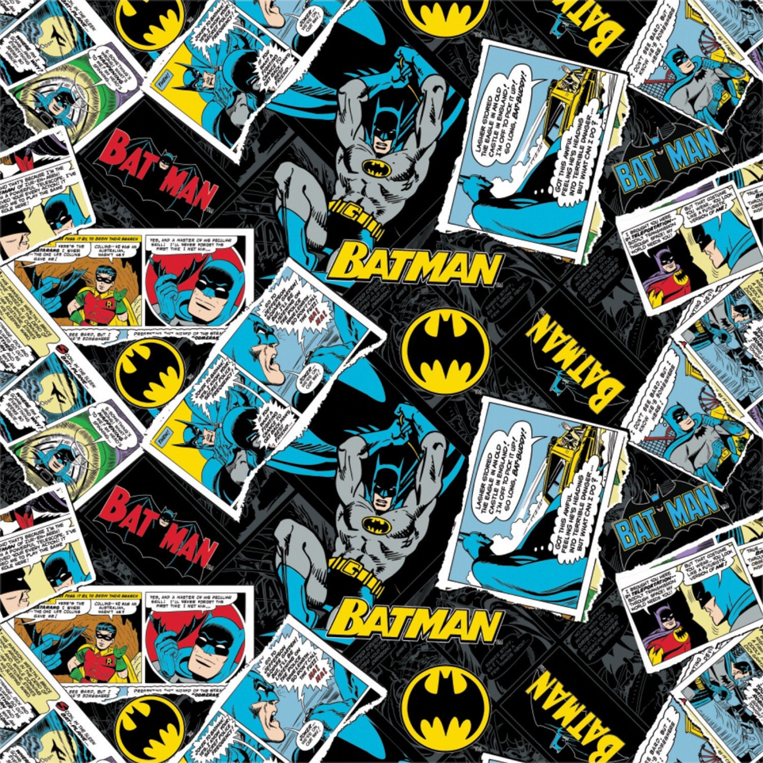 DC Comics Batman Collage on Black Woven Cotton Fabric Priced - Etsy Israel