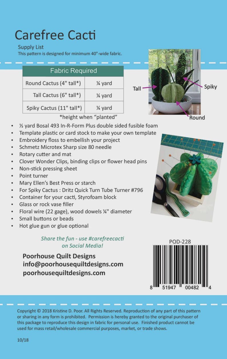Carefree Cati Sewing Pattern From Poorhouse Quilt Designs BRAND NEW ...
