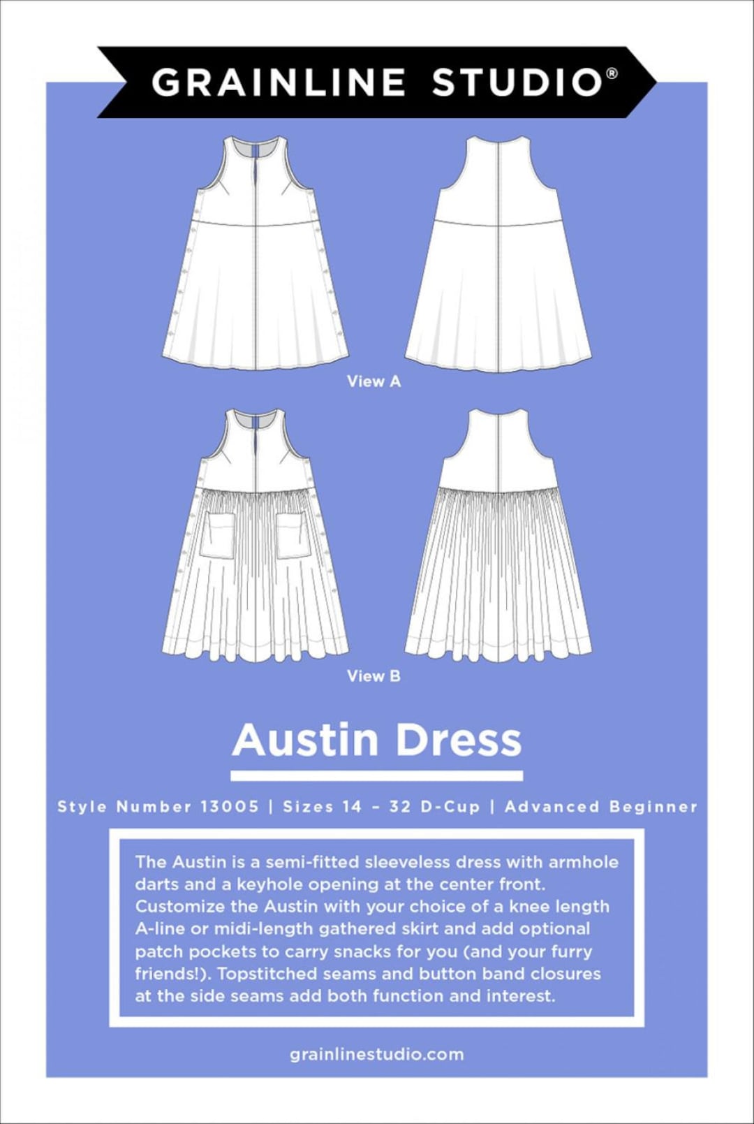 Austin Dress Sewing Pattern, Sizes 14-32, From Grainline Studio LLC ...