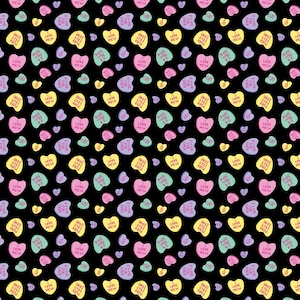 Confursation Hearts On Black Woven Cotton Fabric Priced By The HALF Yard From Dear Stella Fabric BRAND NEW, Please See Full Description!