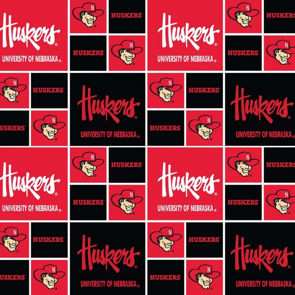 University of Nebraska Cornhuskers Patchwork Cotton Fabric Priced By The HALF Yard, From Sykel Enterprises NEW