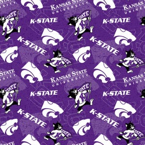 NCAA Kansas State University Wildcats Tone On Tone Cotton Fabric, Priced By The HALF Yard, From Sykel Enterprises NEW, See Description!