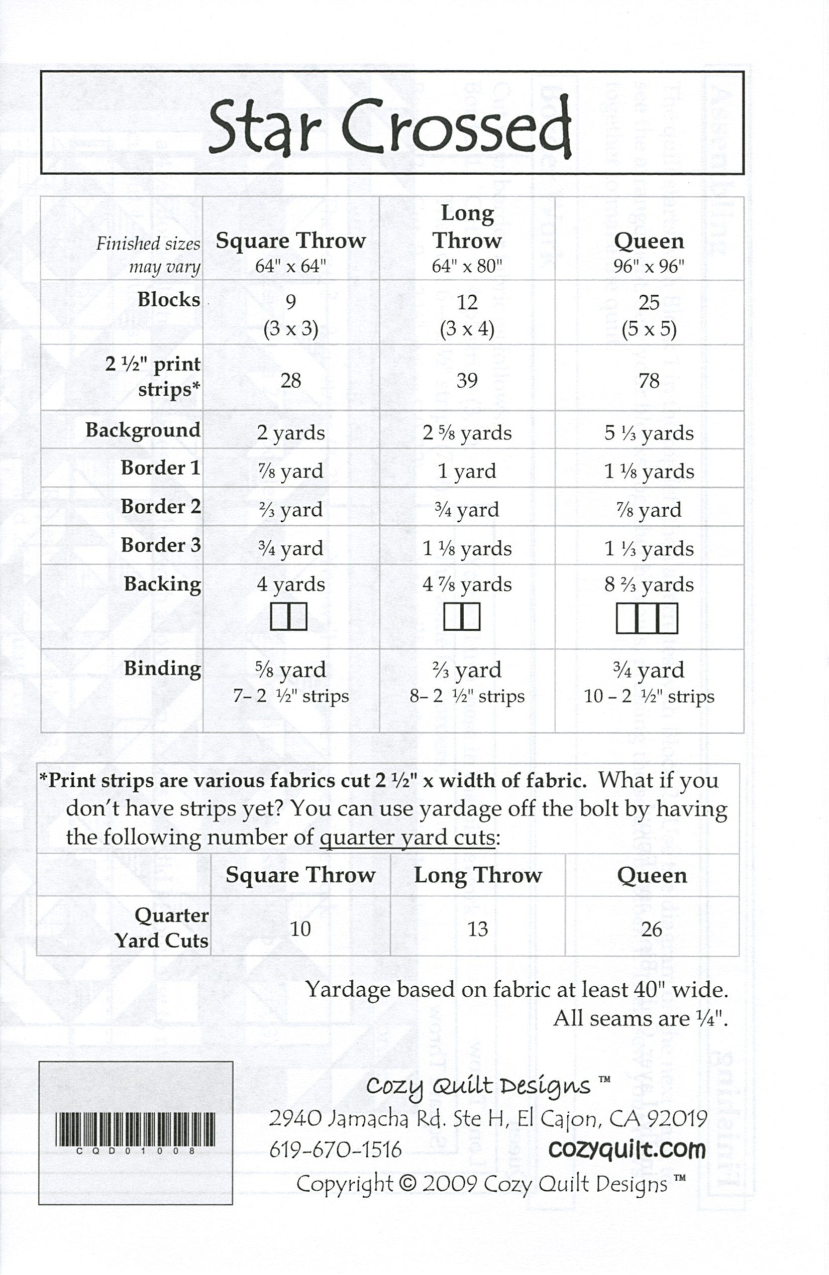 Star Crossed Quilt Quilting Pattern From Cozy Quilt Designs BRAND NEW ...