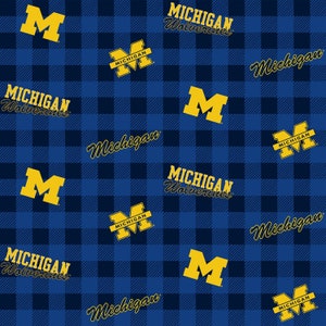 NCAA University Of Michigan Wolverines Buffalo Plaid Cotton Fabric Priced By The HALF Yard, From Sykel Enterprises NEW