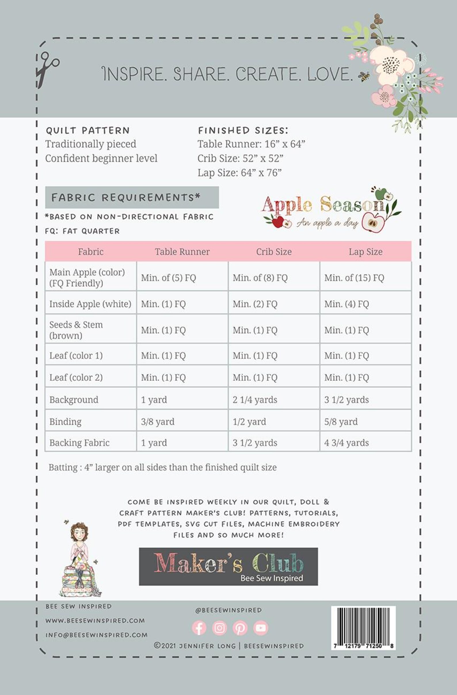 Apple Season Quilt Quilting Pattern, From Bee Sew Inspired and Sew A ...