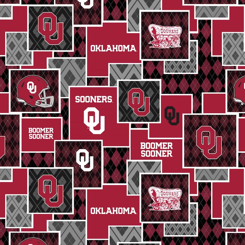Sooner Box NCAA the University of Oklahoma Sooners Argyle Boxes on Cotton Fabric ...