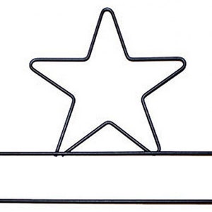 May include: Black metal hanger with a star-shaped top. The hanger is designed to hold scarves, belts, or other accessories.