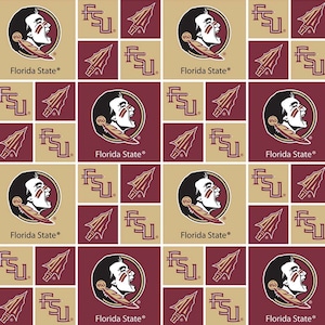 The Florida State University Seminoles Patchwork Cotton Fabric Priced By The HALF Yard, From Sykel Enterprises NEW