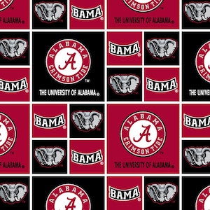 NCAA The University of Alabama Crimson Tide Patchwork Cotton Fabric, Priced By The HALF Yard, From Sykel Enterprises NEW, See Description!