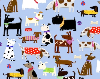 Dogs Puppies On Blue Comfy FLANNEL Fabric Priced By The HALF Yard, From A.E. Nathan Fabrics NEW, Please See Description For More Info!