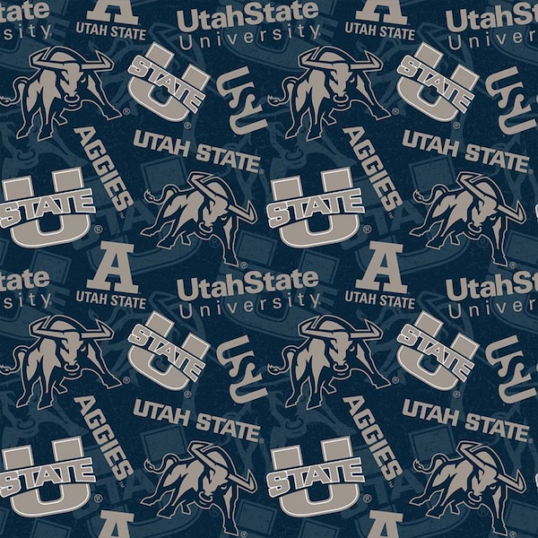 The Utah State University Aggies Tone On Tone Blue Cotton Fabric Priced By The HALF Yard, From Sykel Enterprises NEW