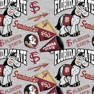 Florida State University Seminoles Football Allover On Gray Cotton Fabric Sold By The Half Yard, From Sykel Enterprises NEW