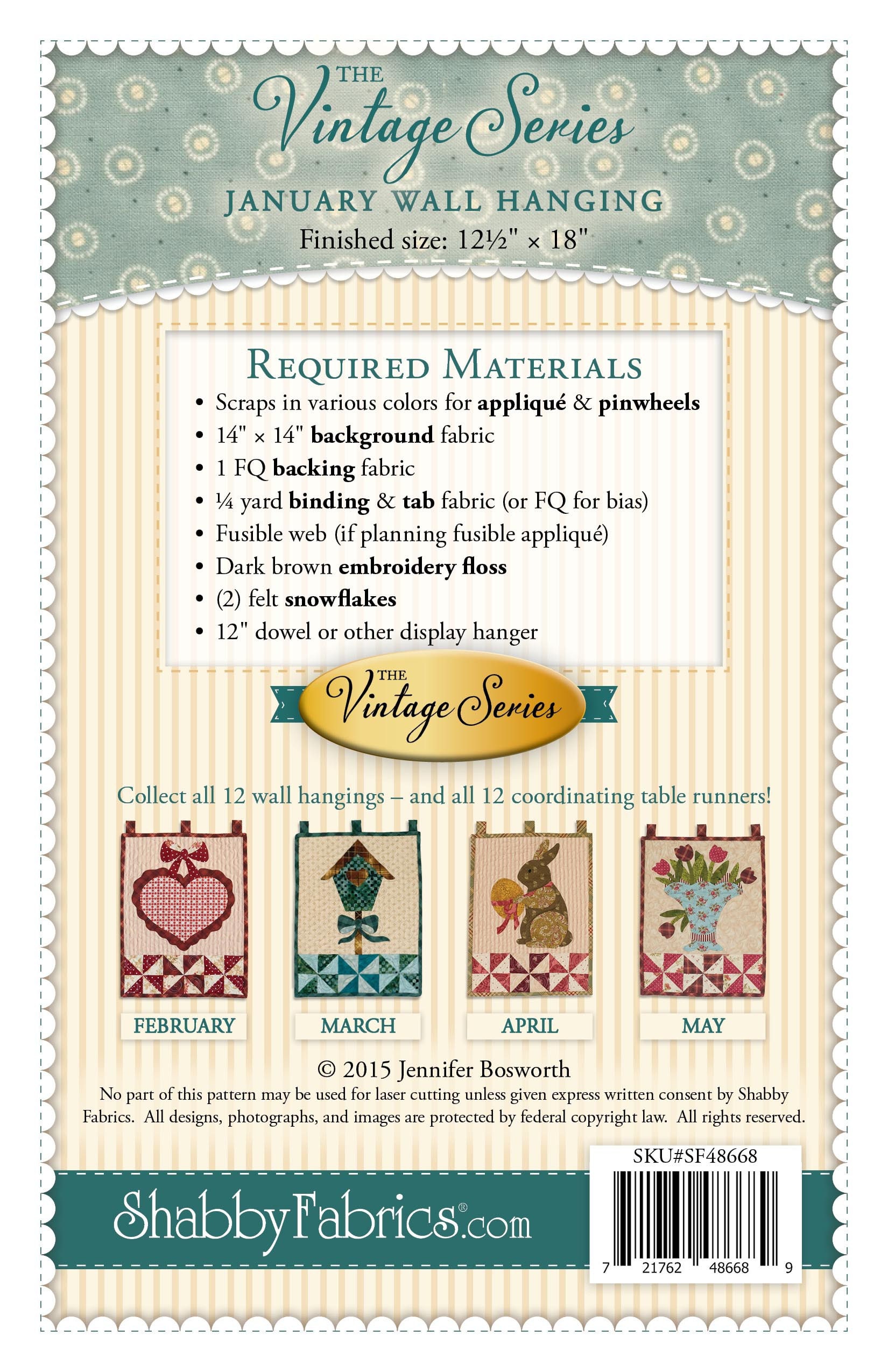The Vintage Series January Wall Hanging Quilting Pattern From Shabby ...