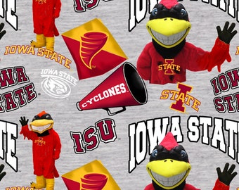 Iowa State University Cyclones Football Mascots On Gray Cotton Fabric Sold By The Half Yard, From Sykel Enterprises NEW