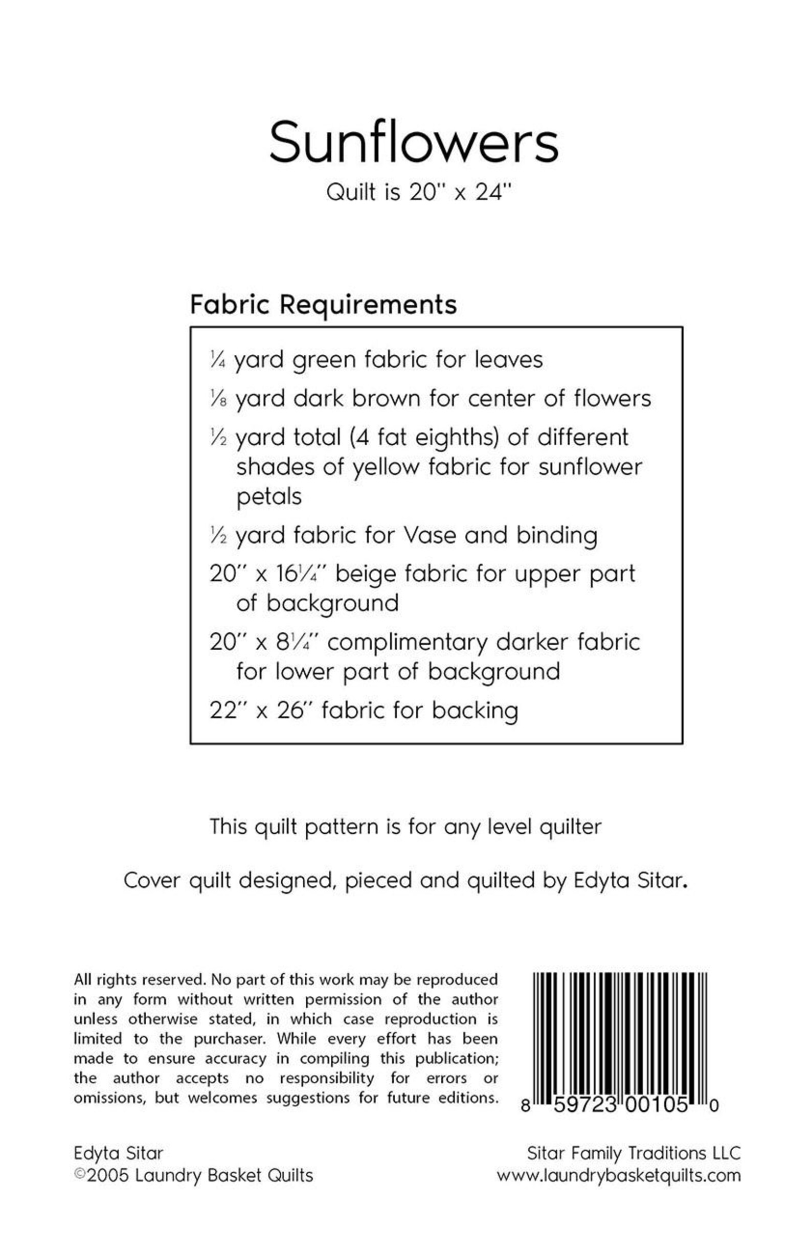 Sunflowers Quilt Quilting Pattern From Laundry Basket Quilts BRAND NEW ...