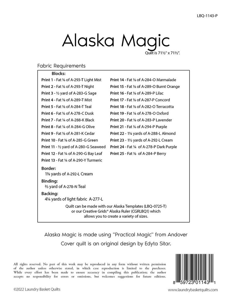 Alaska Magic Quilt Quilting Pattern From Laundry Basket Quilts BRAND ...
