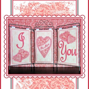 I Love You Table Top Display Machine Embroidery, From Janine Babich Designs BRAND NEW, Please See Description and Pictures For Full Details!