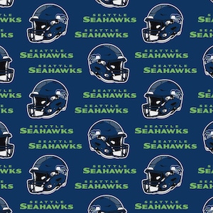 NFL Football Seattle Seahawks All Over On Blue Woven Cotton Fabric Priced By The HALF Yard, From Fabric Traditions NEW