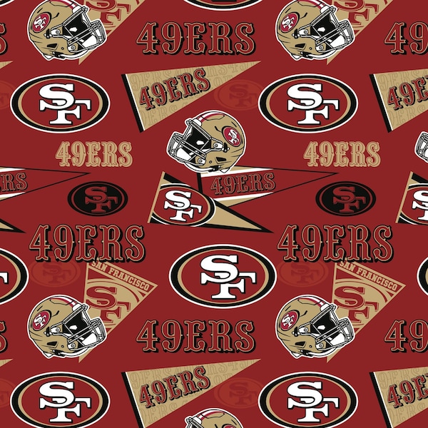 NFL San Francisco 49ers Pennants Football Team Woven Cotton Fabric Priced By The HALF Yard, From Fabric Traditions NEW, See Description!