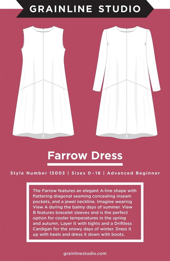 Farrow Dress Sewing Pattern, Sizes 0-18, From Grainline Studio LLC BRAND  NEW, Please See Description and Pictures for More Info! - Etsy