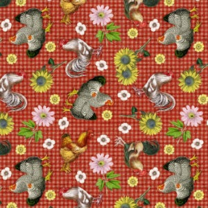Farmhouse Gingham Chickens On Woven Cotton Fabric, Sold By The HALF Yard From David Textiles BRAND NEW, Please See Item Description!