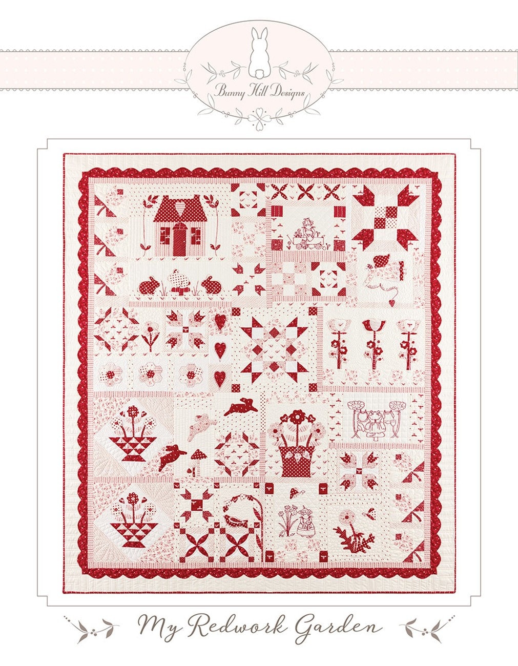 My Redwork Garden Quilt Quilting and Applique Pattern From Bunny Hill ...